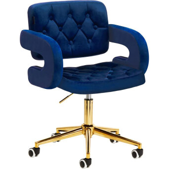 4Rico QS-OF213G Krzesło fryzjerskie aksamitne niebieskie, dostępne w 48h