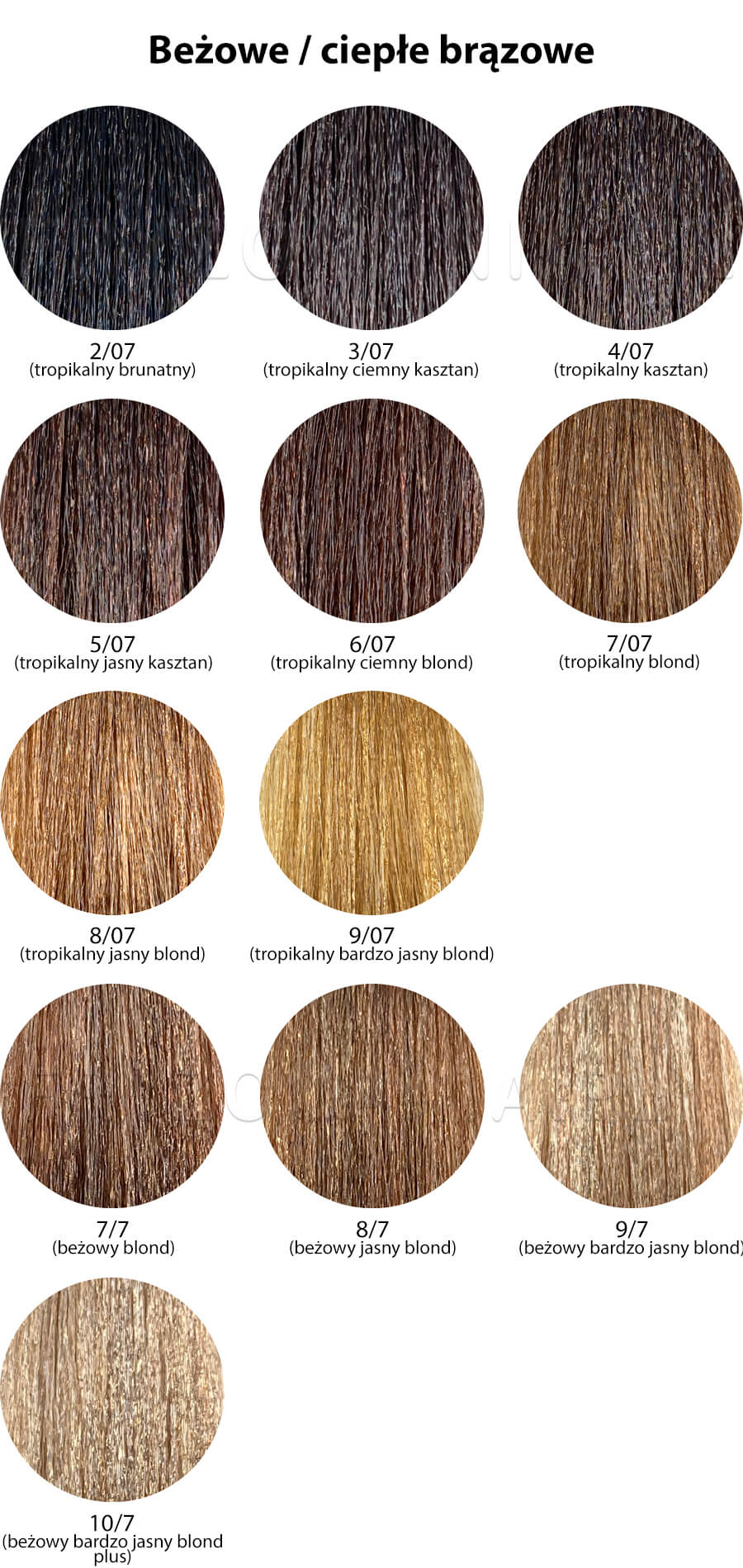 Lisap LK OPC Farba do włosów, paleta kolorów - kolekcja ciepłe brązowe i beżowe