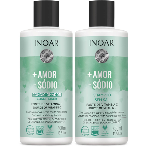 Inoar +Amor -Sódio - zestaw do pielęgnacji włosów szampon 400ml i odżywka 400ml