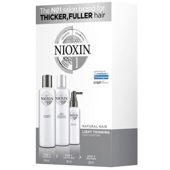 Nioxin System 1 zestaw przeciw wypadaniu włosów naturalnych przerzedzonych, szampon 150ml, odżywka 150ml, kuracja 50ml