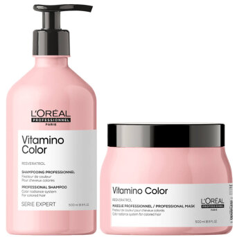 Loreal Vitamino Color Resveratrol - zestaw przedłużający trwałość koloru, szampon 500ml i odżywka 500ml