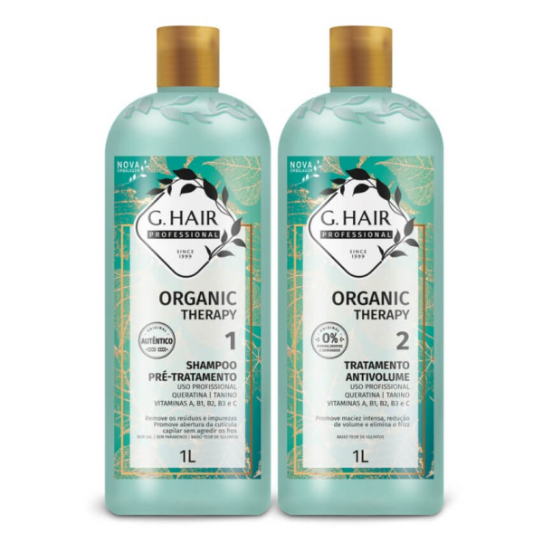 INOAR G.Hair Organic Therapy Zestaw do wygładzania włosów Keratyna 1000ml + szampon 1000ml do kuracji włosów