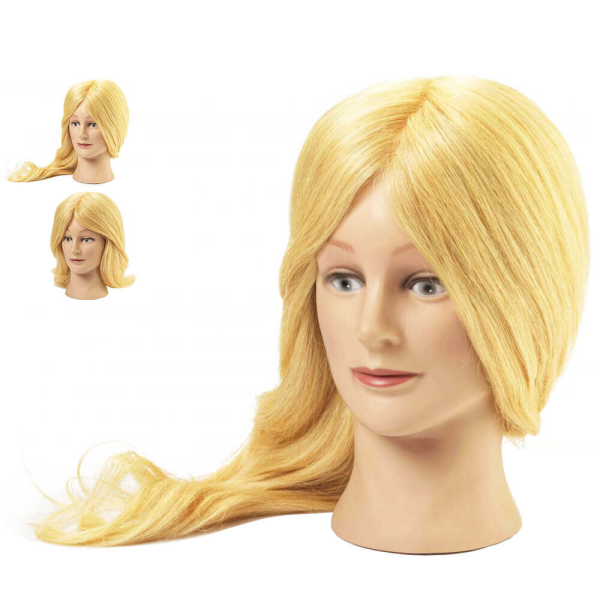 Główka fryzjerska treningowa damska blond, różne długości włosów
