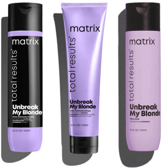 Matrix Total Results Unbreak My Blonde - zestaw wzmacniający włosy rozjaśniane kuracja 150ml, szampon 300ml i odżywka 300ml