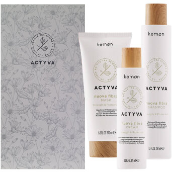 Kemon Actyva Nuova Fibra, zestaw wzmacniający włosy, szampon 250ml + maska 200ml + krem 125ml