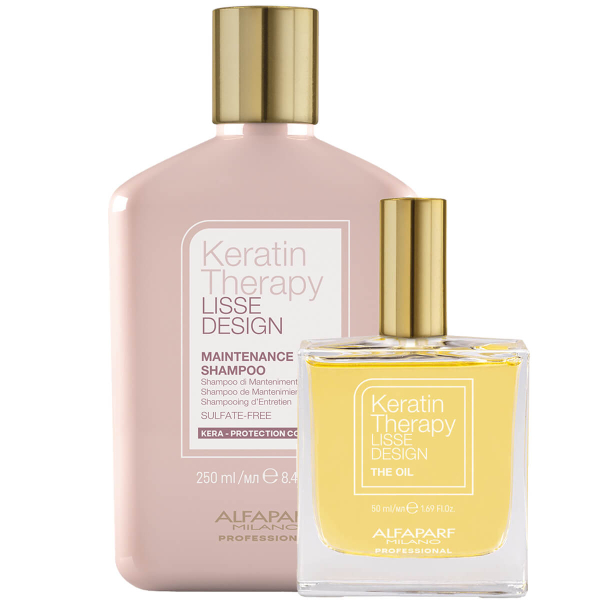 Alfaparf Keratin Therapy Lisse Design zestaw wygładzający włosy szampon 250ml i olejek 50ml