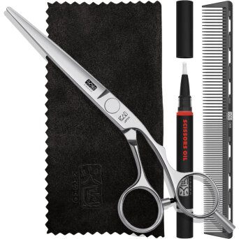 Zestaw Promocyjny! Kasho Silver Nożyczki fryzjerskie offsetowe, rozmiary 5.5'', 6'', 6.5'', 7'' + pakiet gratisowy 1