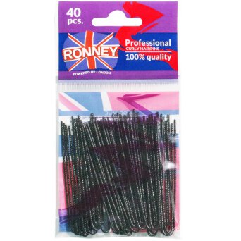 RONNEY Hair Slides Black Kokówki fryzjerskie karbowane czarne 40szt