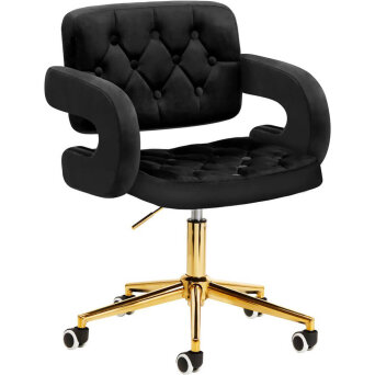4Rico QS-OF213G Krzesło fryzjerskie aksamitne czarne, dostępne w 48h