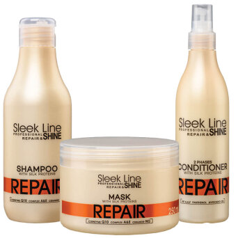 Stapiz Sleek Line Repair - zestaw regenerujący do włosów szampon 300ml, odżywka 300ml i maska 250ml