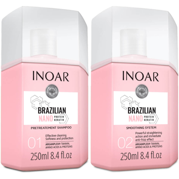 Inoar Brazilian Nano Keratin - zestaw do prostowania włosów szampon 250ml i kuracja 250ml