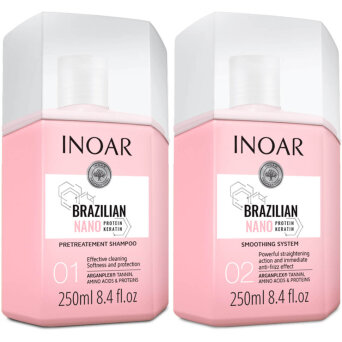 Inoar Brazilian Nano Keratin - zestaw do prostowania włosów szampon 250ml i kuracja 250ml
