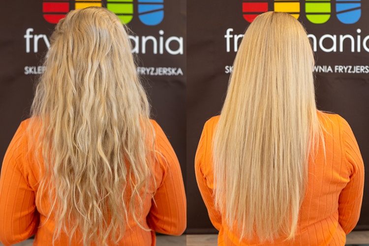 przed i po prostowaniu włosów