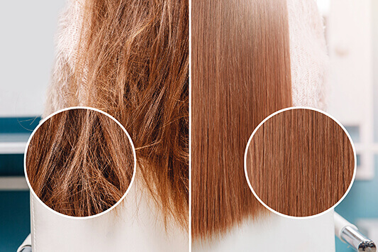 Porównanie włosów przed i po prostowaniu
